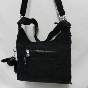 Kipling black Large crossbody messenger bag purse w/ Monkey zip Outside Pockets
